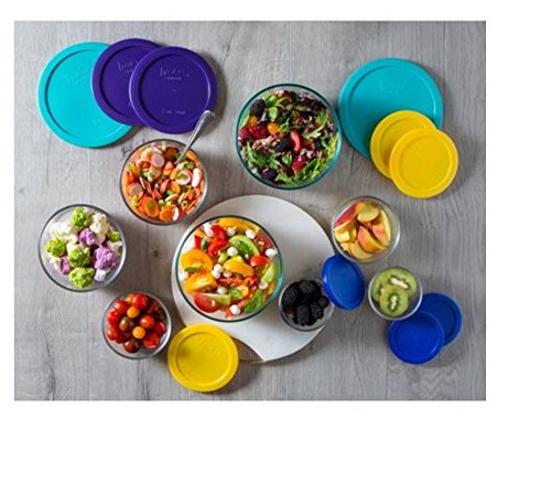 Pyrex 1110141 18pc Glass Food Storage with Multi-colored Lids (18 piece ...